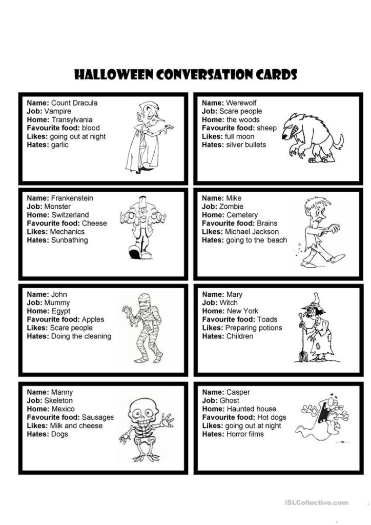 Halloween Conversation Cards   English Esl Worksheets For