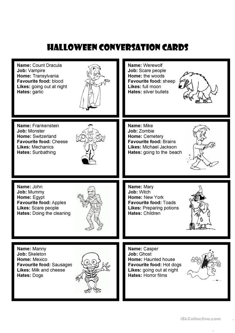 Halloween Conversation Cards - English Esl Worksheets For