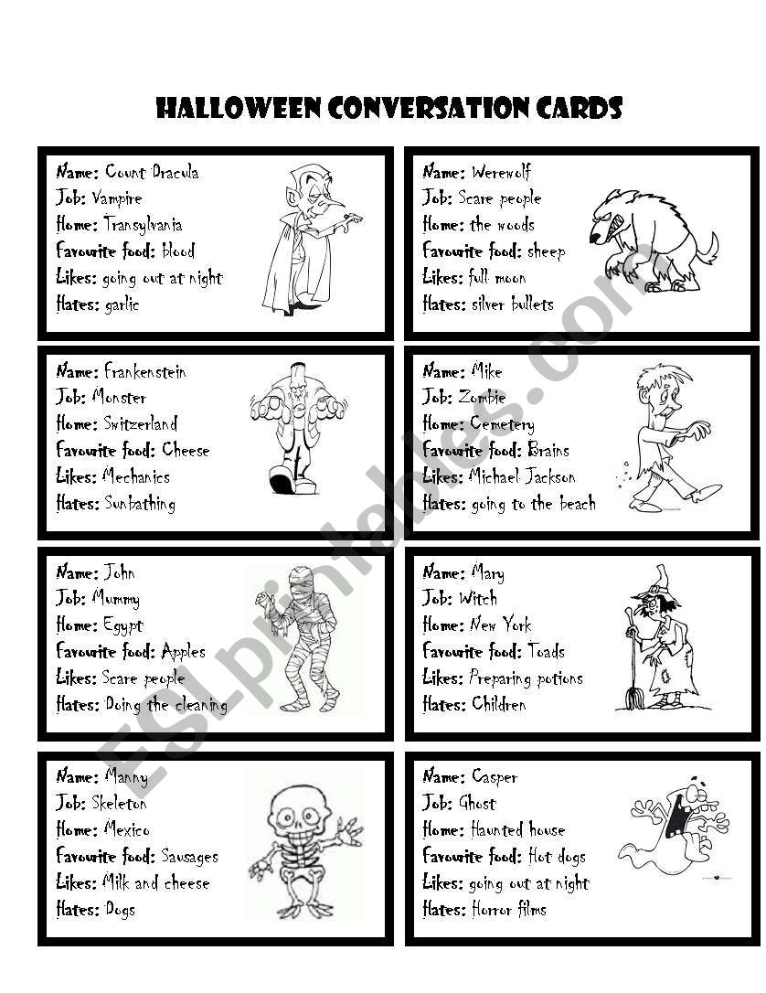 Halloween Conversation Cards - Esl Worksheetkrusty