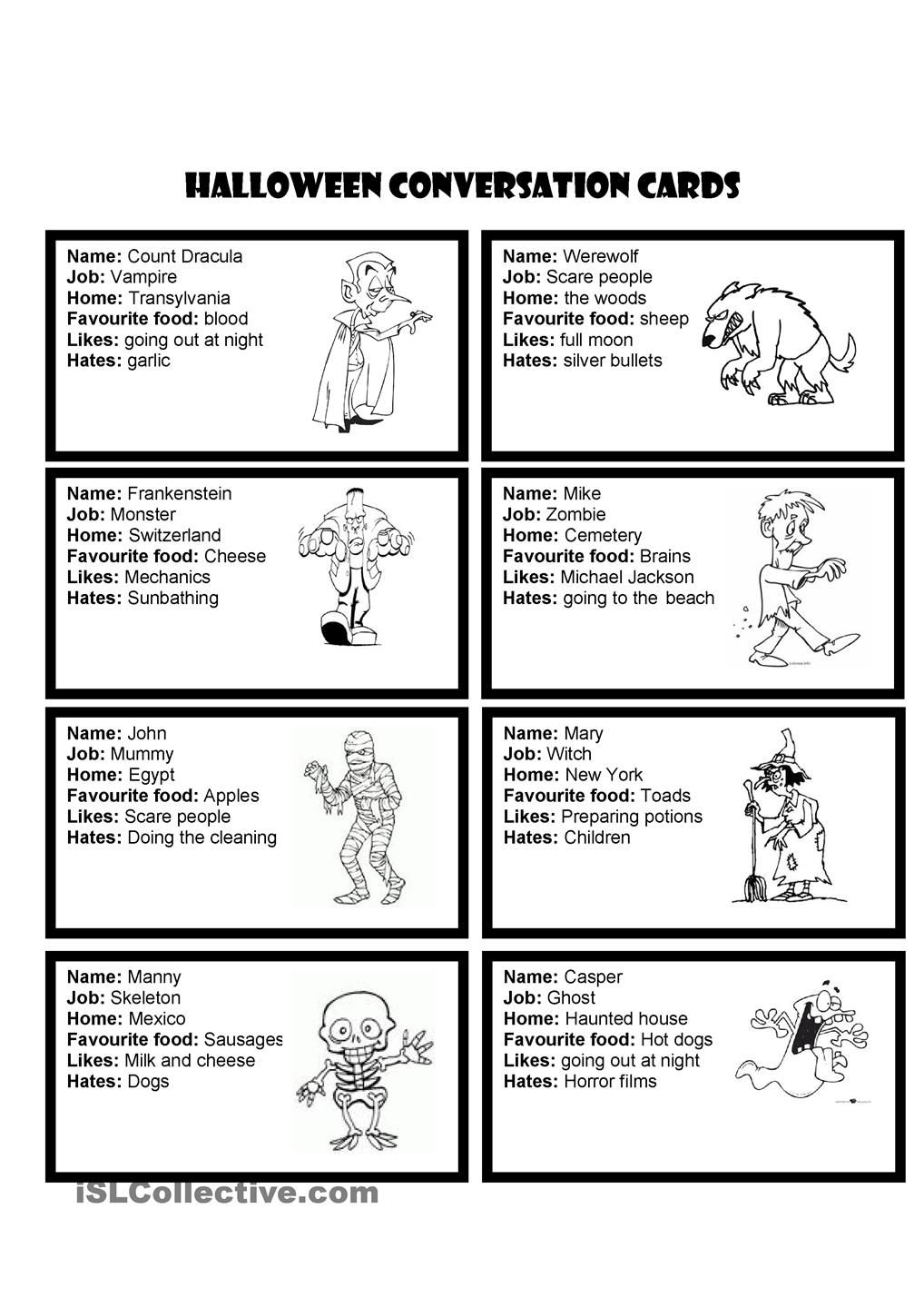 Halloween Conversation Cards | Halloween Worksheets