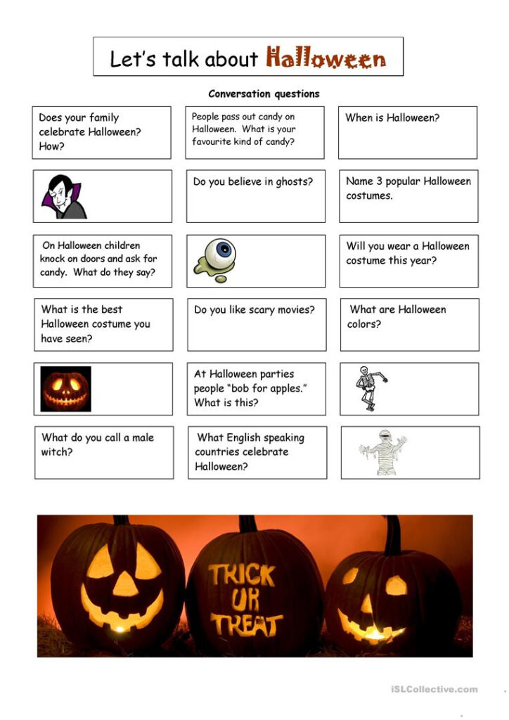 Halloween Conversation Questions   English Esl Worksheets