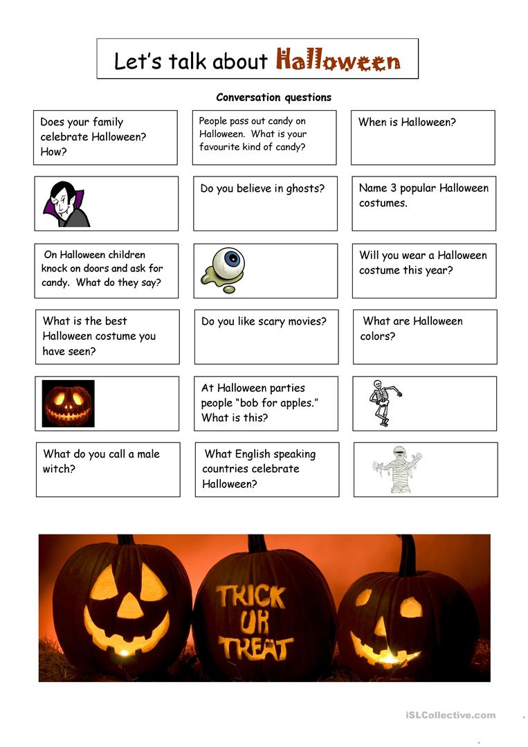 Halloween Conversation Questions - English Esl Worksheets