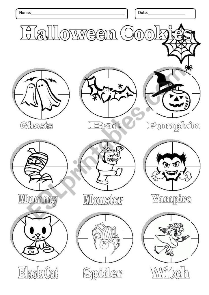 Halloween Cookies   Pictionary  Cut And Paste Activity   Esl