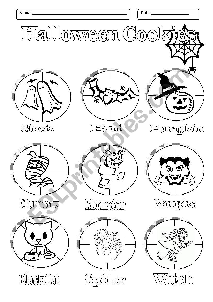 Halloween Cookies - Pictionary- Cut And Paste Activity - Esl