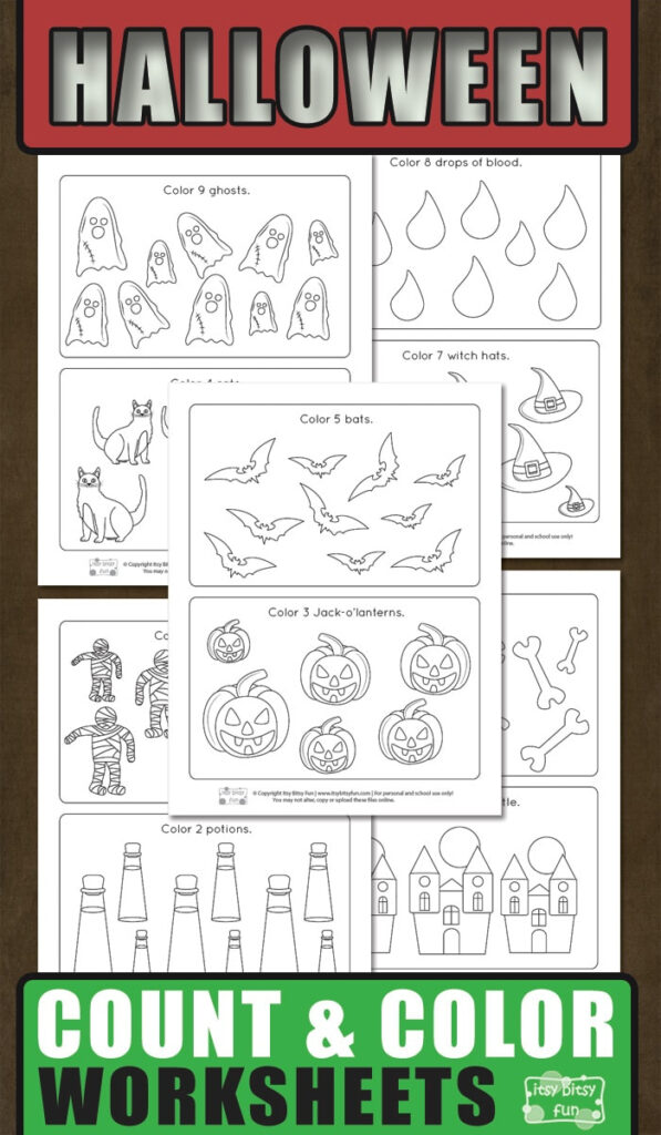 Halloween Count And Color Worksheets   Itsybitsyfun