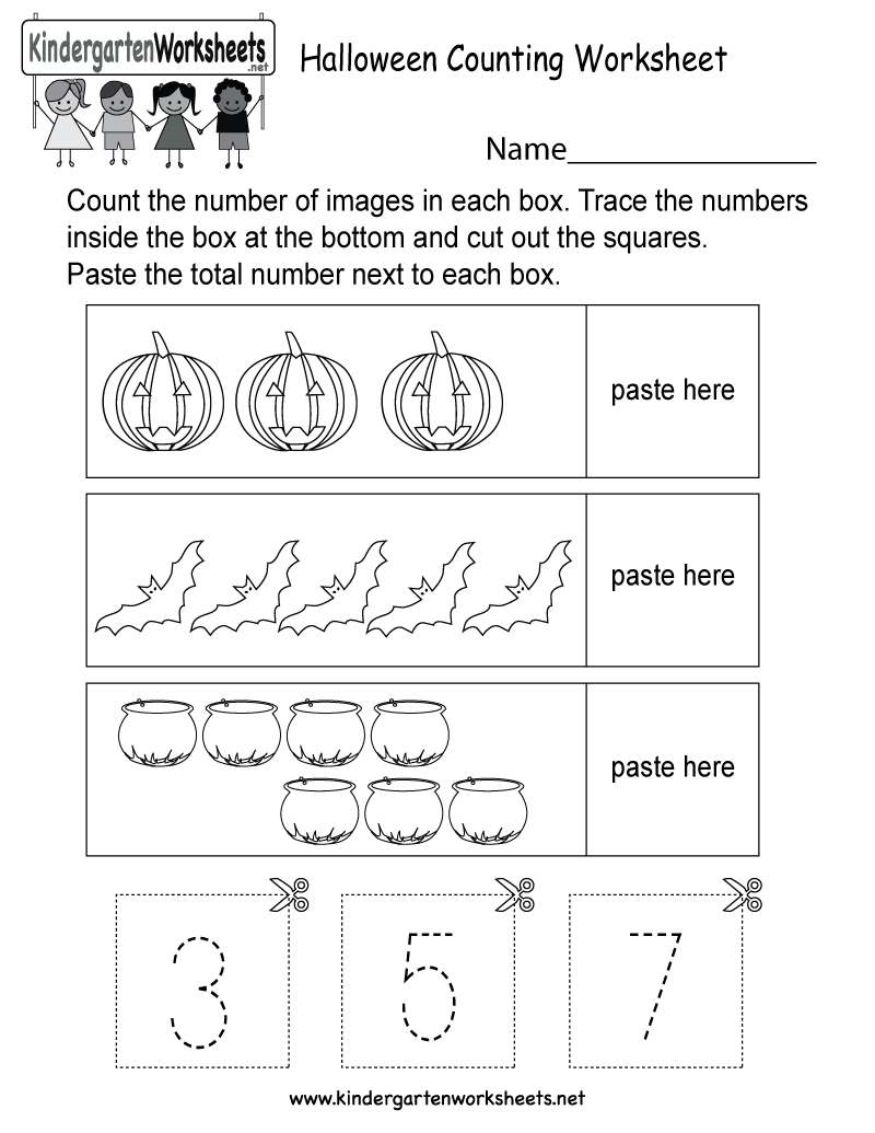 Halloween Counting Worksheet - Free Kindergarten Holiday