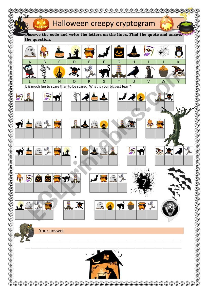 Halloween Creepy Cryptogram + Key - Esl Worksheetjuly