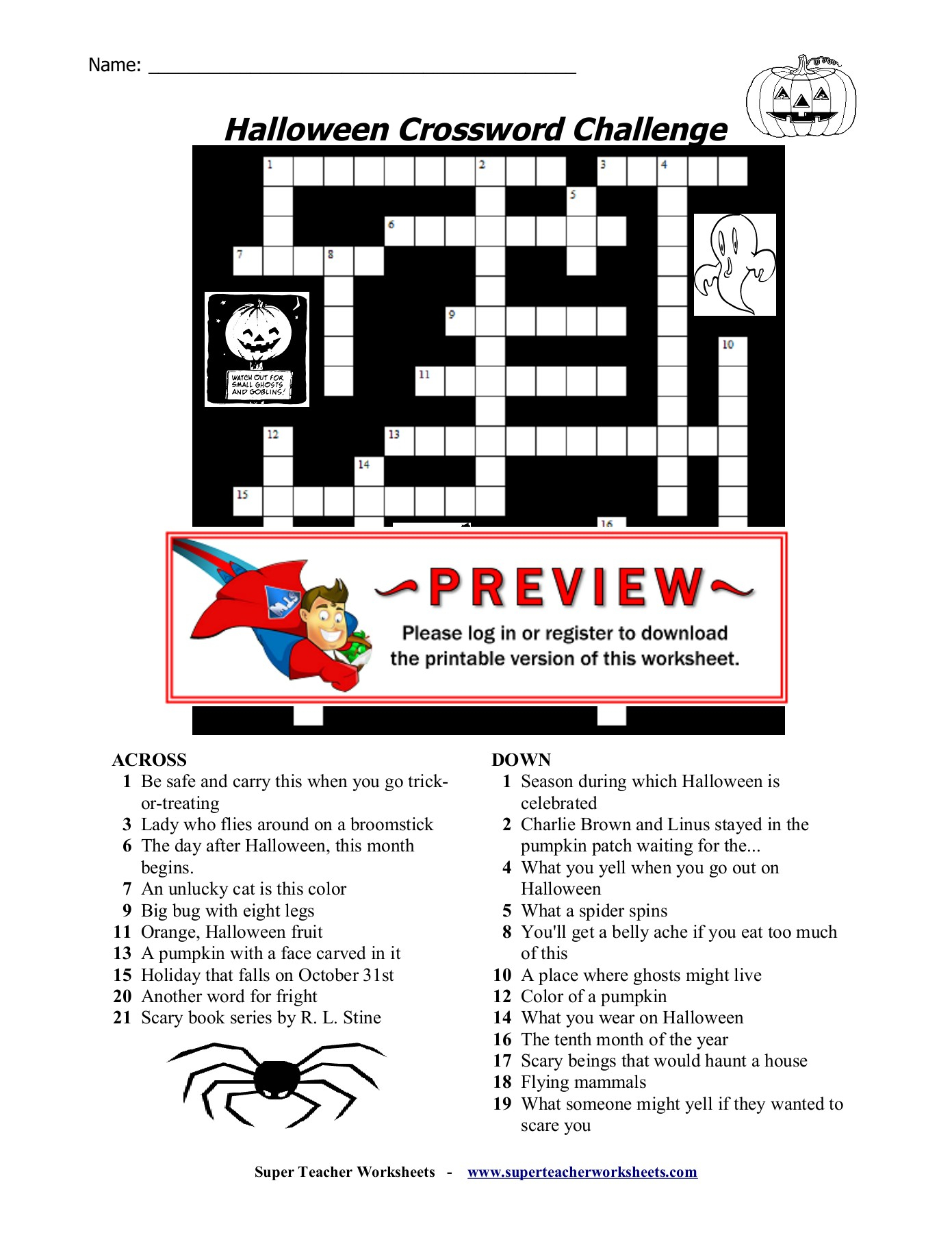 Halloween Crossword Challenge - Super Teacher Worksheets