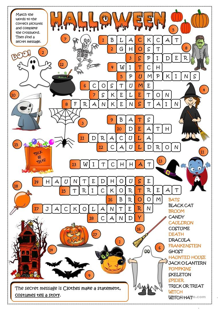 Halloween - Crossword - English Esl Worksheets For Distance