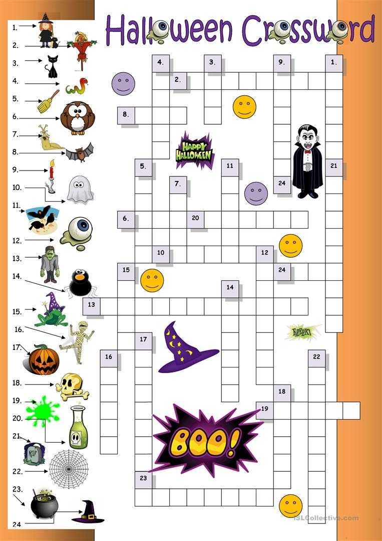 Halloween Crossword For Beginners - English Esl Worksheets