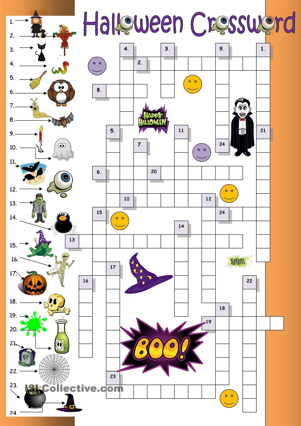 Halloween Crossword For Beginners | Halloween Worksheets