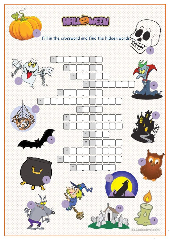 Halloween Crossword Puzzle   English Esl Worksheets For