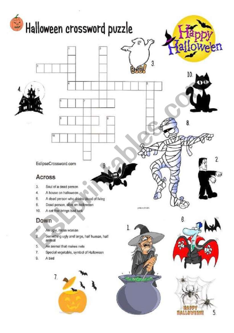 Halloween Crossword Puzzle - Esl Worksheetmojcafurlan