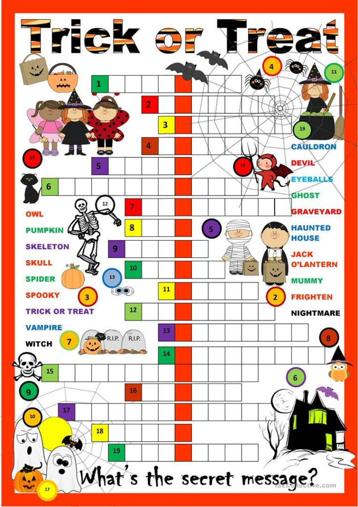 Halloween Crossword Puzzle Worksheet   Free Esl Printable