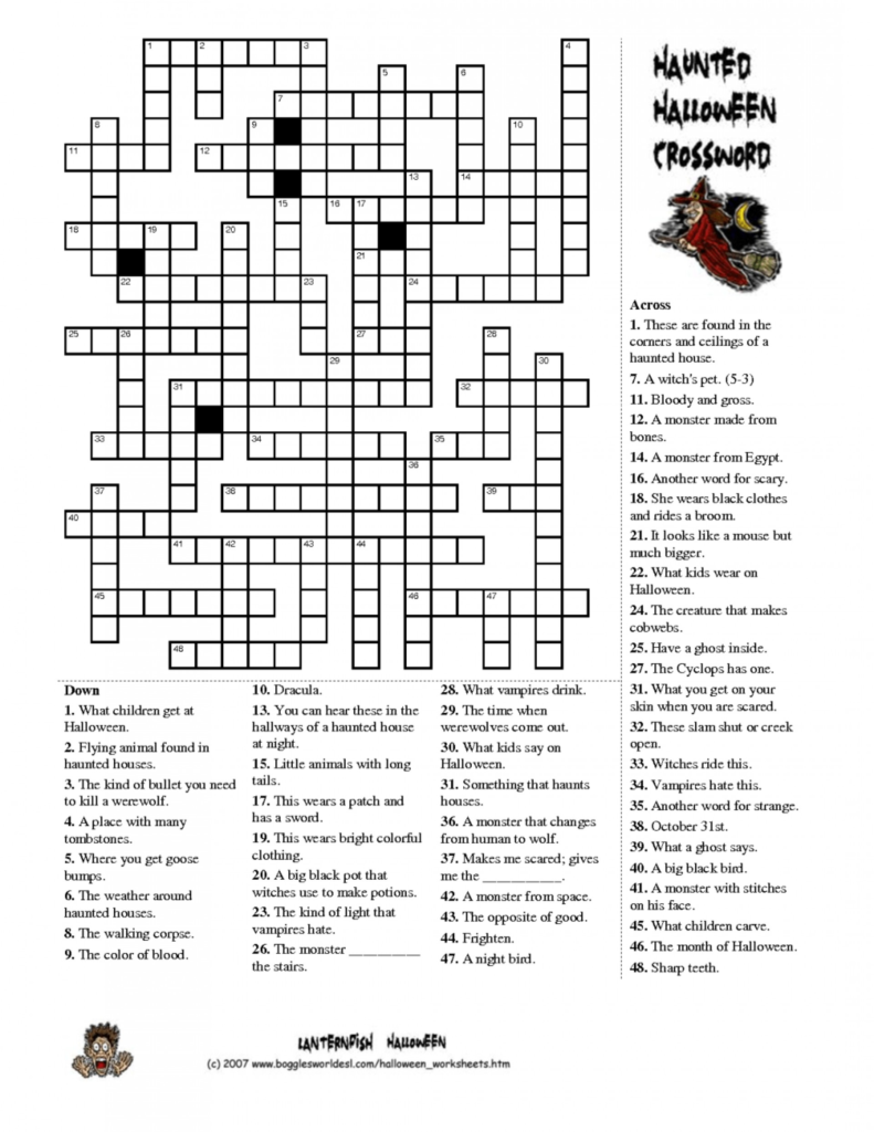 Halloween Crossword Puzzle Worksheet | Printable Worksheets