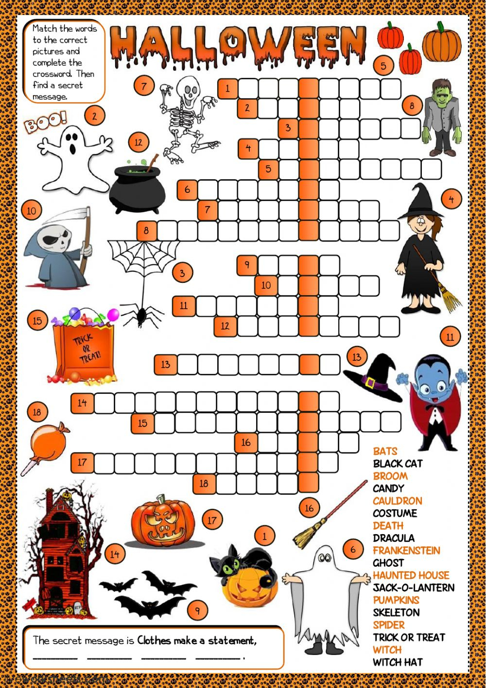 Halloween - Crossword Worksheet