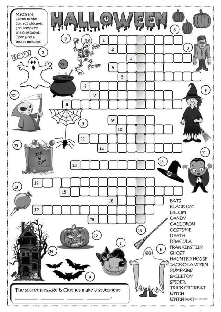 Halloween   Crossword Worksheet   Free Esl Printable