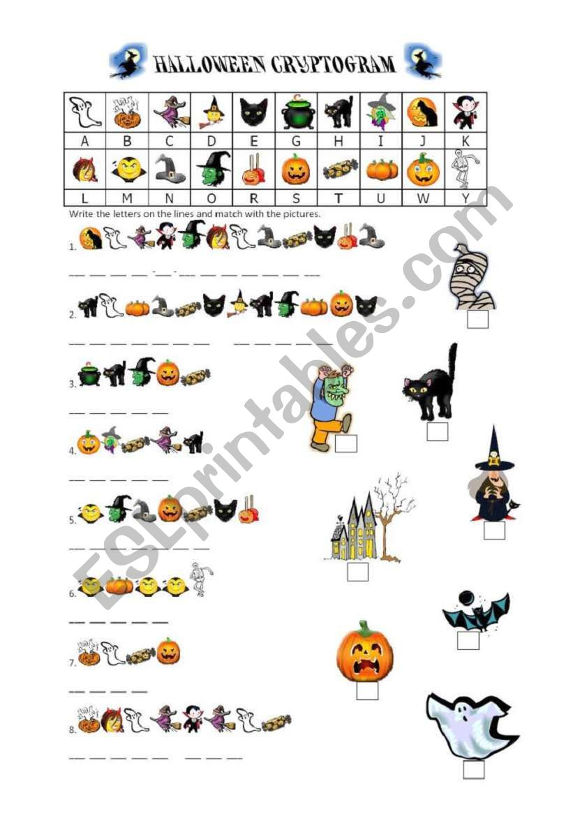 Halloween Cryptogram - Esl Worksheetbaby V