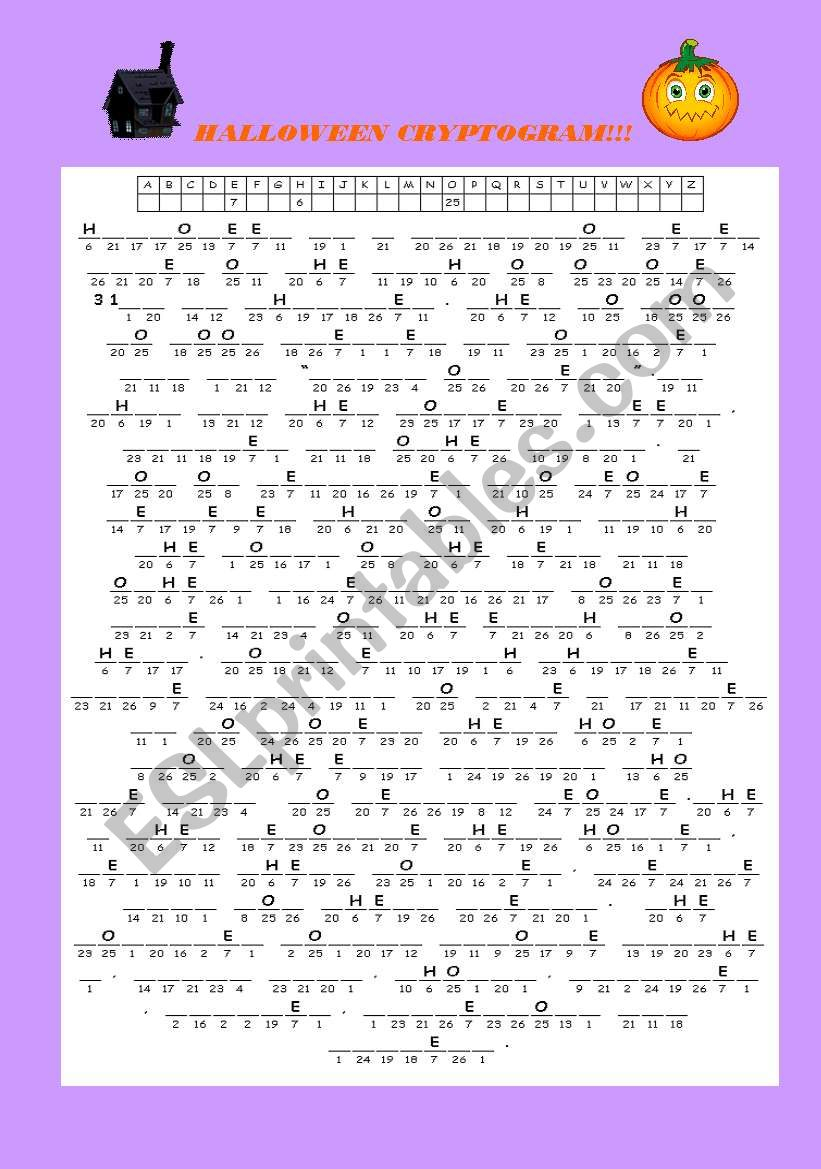 Halloween Cryptogram - Esl Worksheetcopa