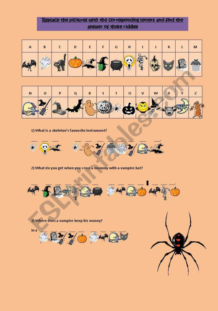 Halloween Cryptogram Riddles   Esl Worksheet