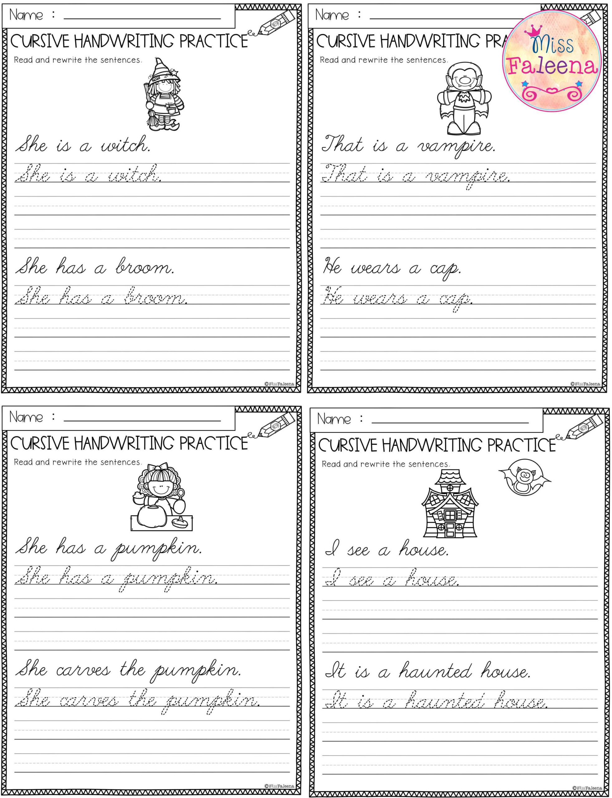 Halloween Cursive Handwriting . This Product Has 20 Pages Of