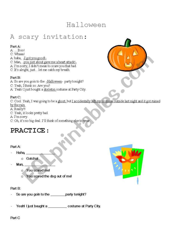 Halloween Dialogue And Practice   Esl Worksheetumbrellastick