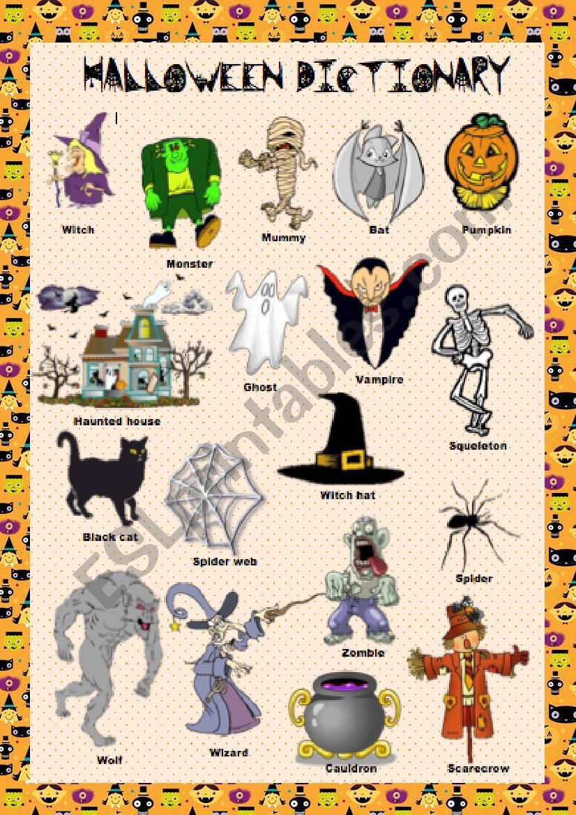 Halloween Dictionary - Esl Worksheetpotxoki