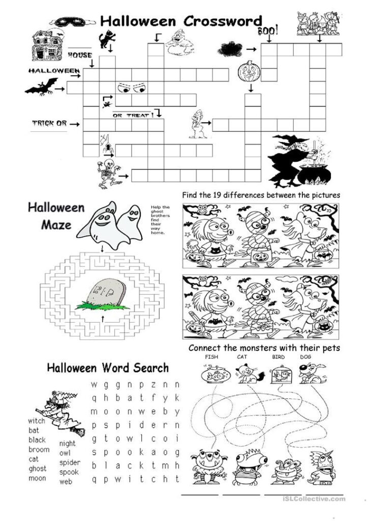 Halloween Different Games Worksheet   Free Esl Printable