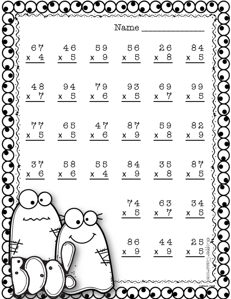 Halloween Double Digit Multiplication With Regrouping, Two