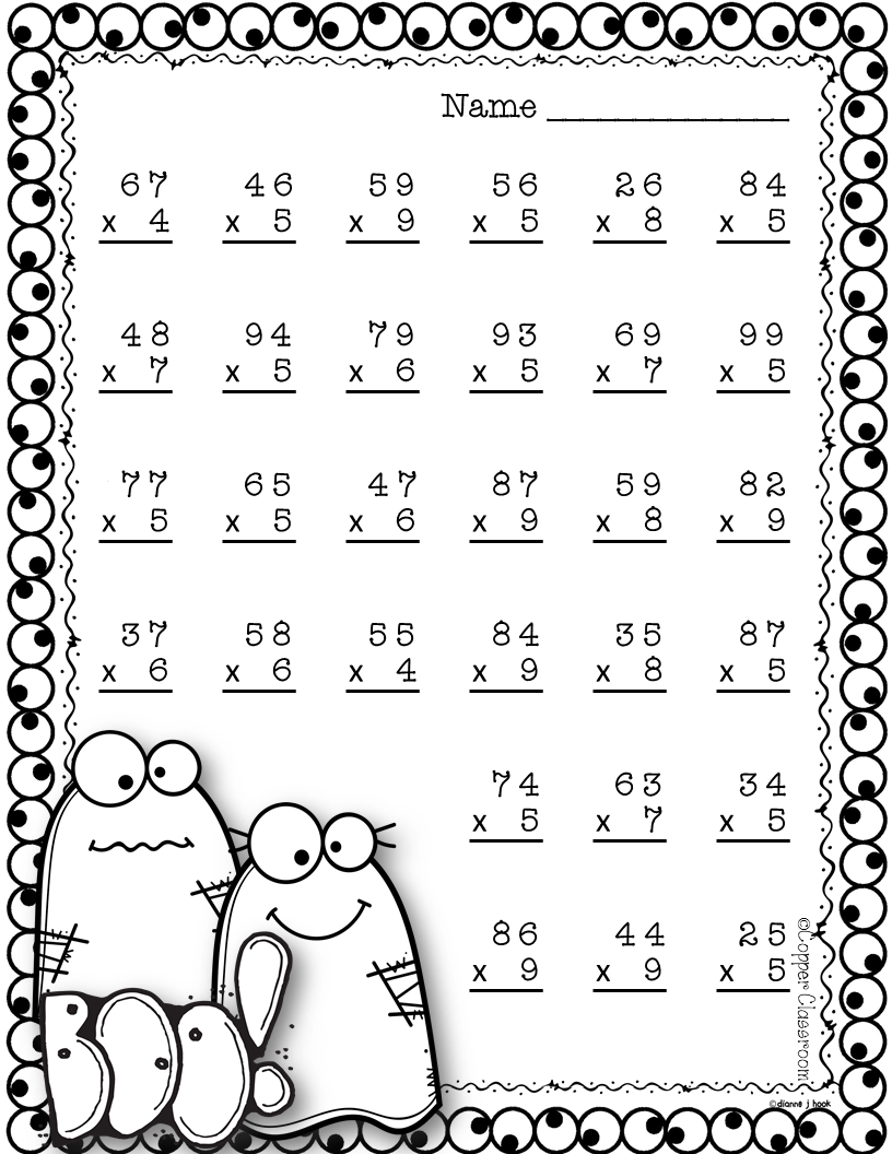 Free Multiplication Worksheets For Halloween 2 Digit By 1