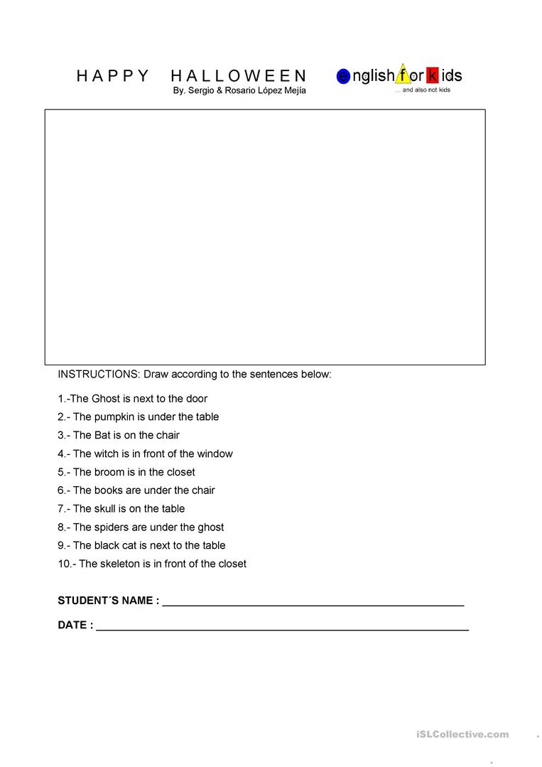 Halloween Drawing_Practice Prepositions Of Place - English