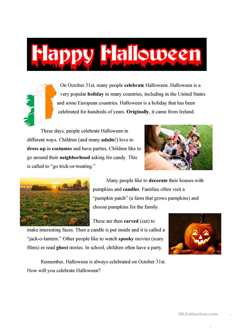 Halloween Easy Text - English Esl Worksheets For Distance