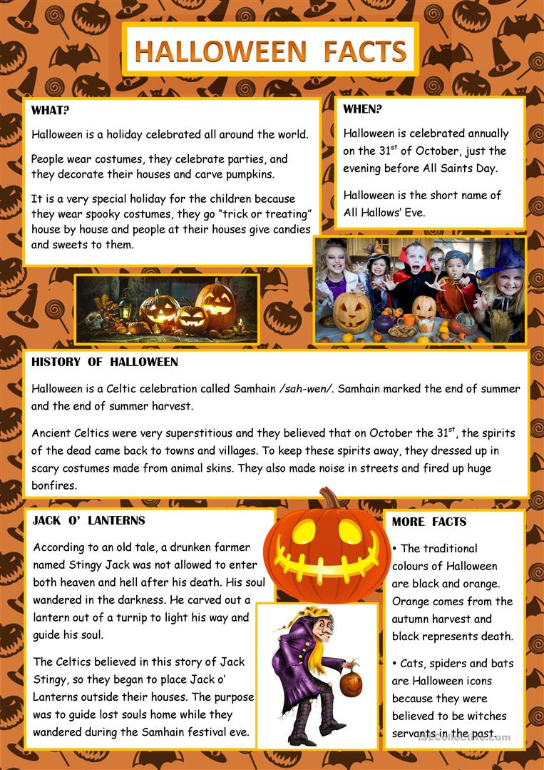 Halloween Facts - English Esl Worksheets For Distance