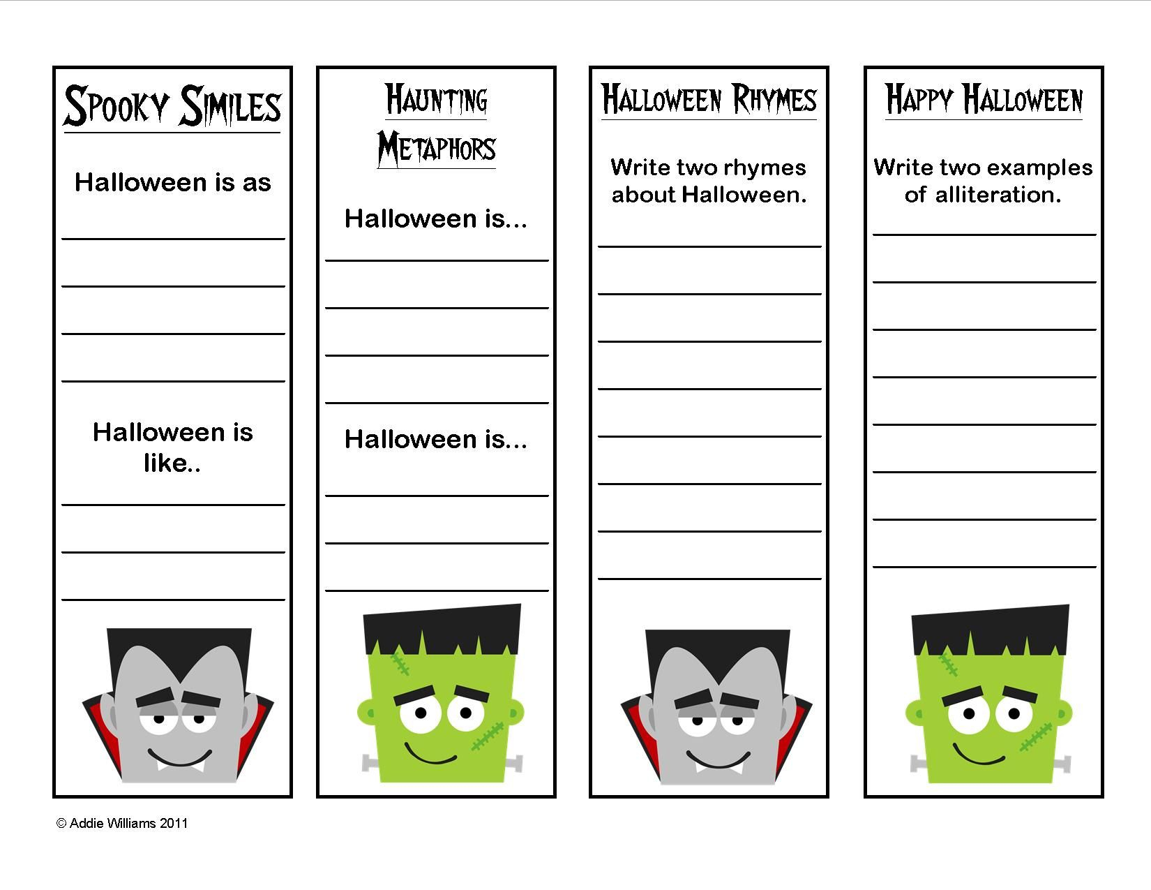 Halloween - Figurative Language / Poetry Practice Bookmarks