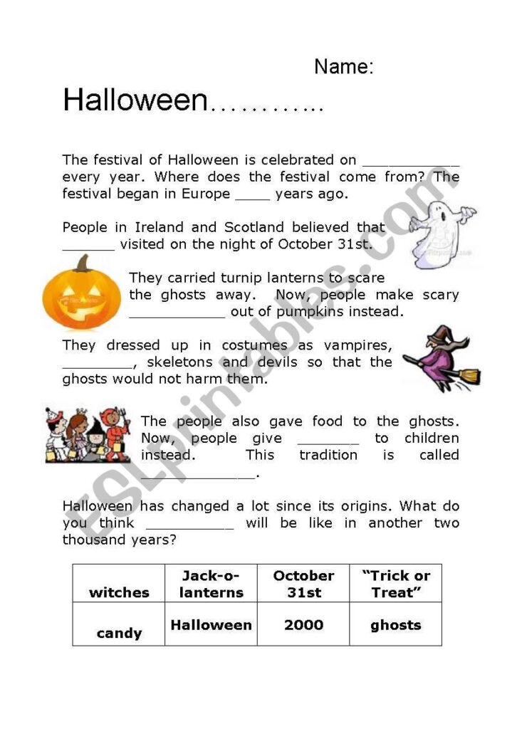 Hallowe´en Fill In The Blanks   Esl Worksheetalibashuk