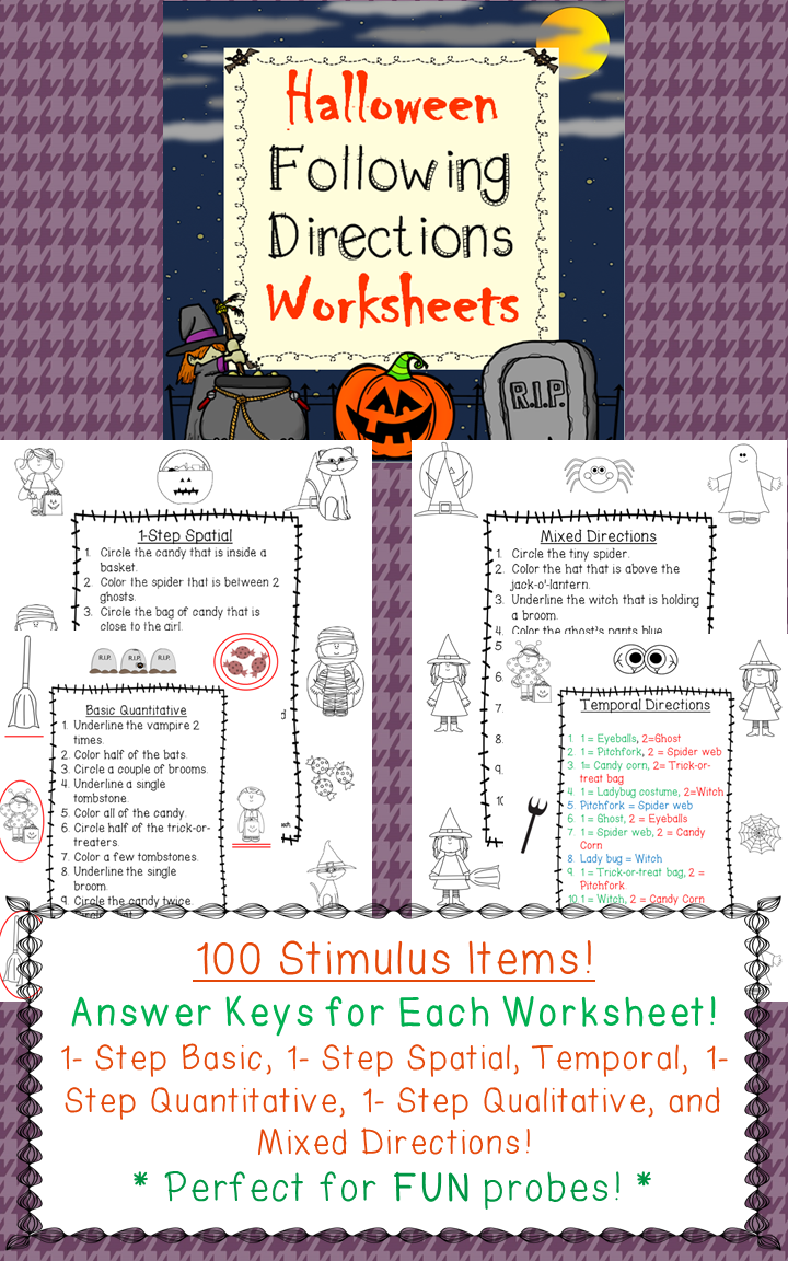 Halloween Following Directions Worksheets For Speech Therapy