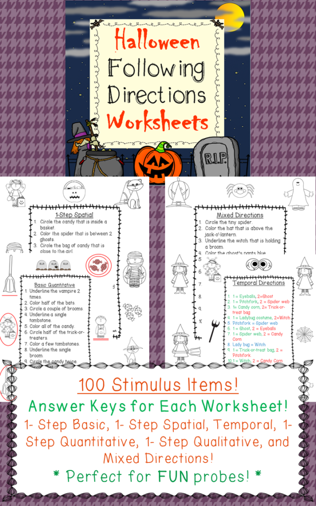 Halloween Following Directions Worksheets For Speech Therapy