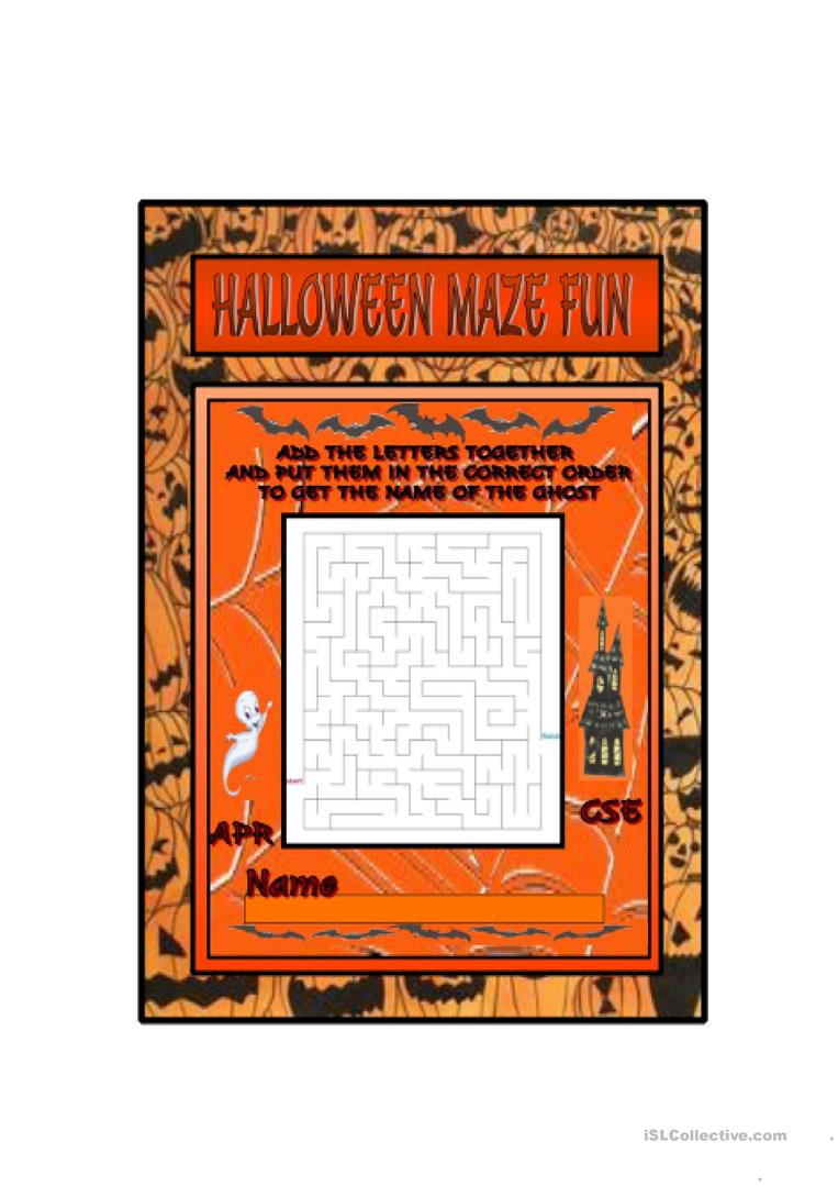 Halloween Fun Maze - English Esl Worksheets For Distance