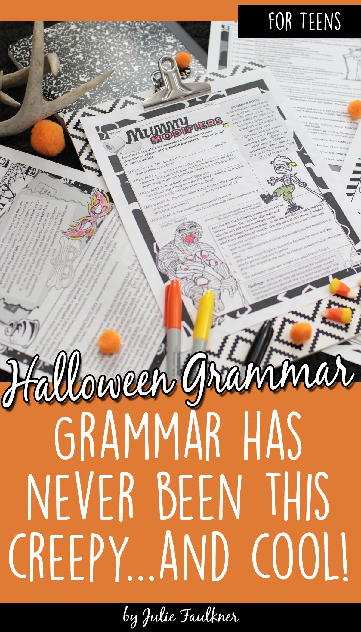 Halloween Grammar Worksheets, No Prep, Middle And High