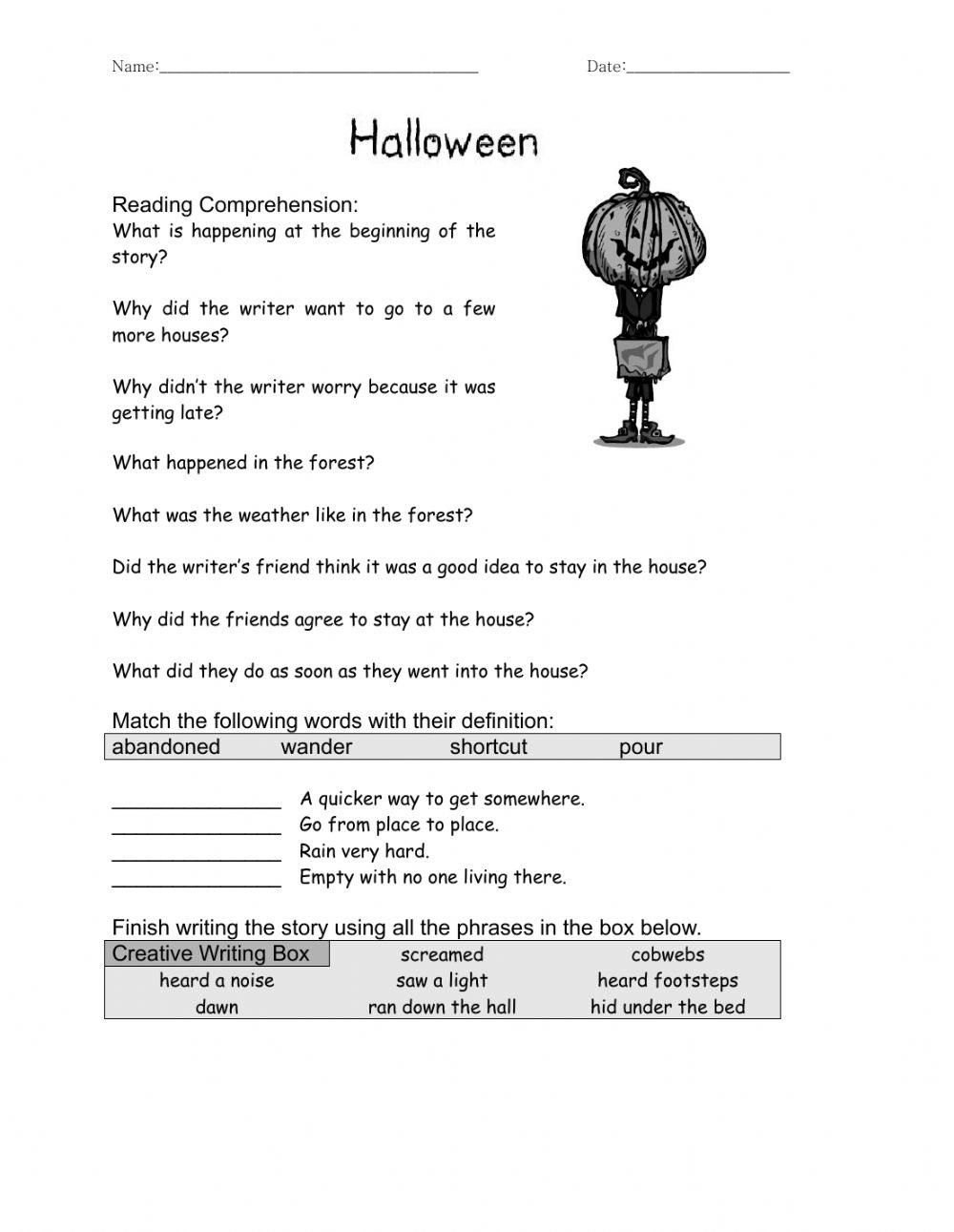 Halloween Haunted House Finish The Story Worksheet