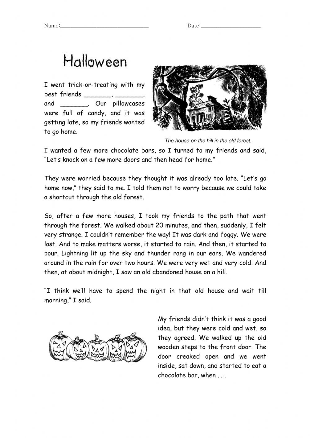 Halloween Haunted House, The Story Worksheet