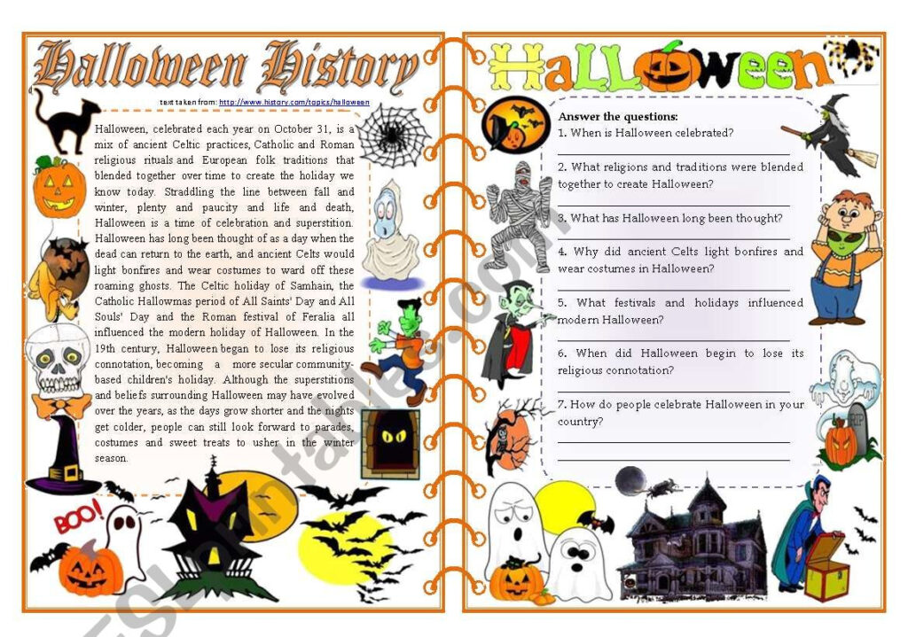 Halloween History Reading Comprehension, Vocabulary Halloween History Reading Comprehension, Vocabulary