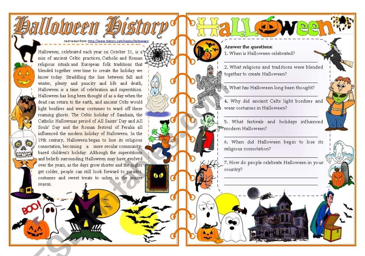 Halloween History - Reading Comprehension, Vocabulary