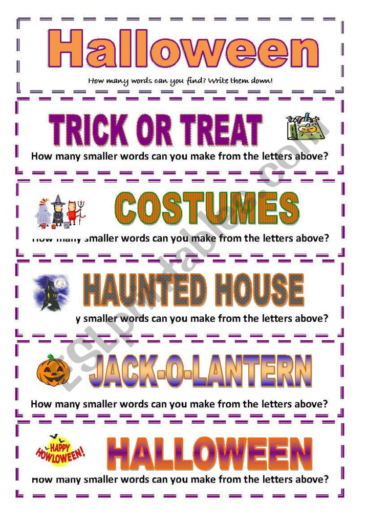 Halloween: How Many Smaller Words Can You Make? (3 Pages