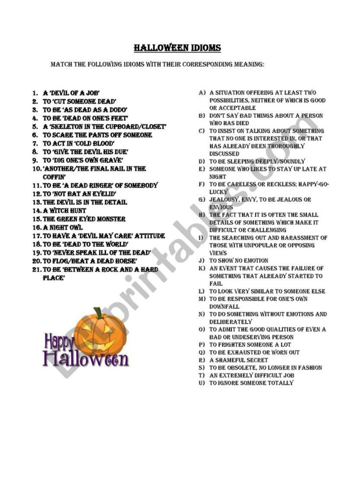 Halloween Idioms   Esl Worksheetmartatomas