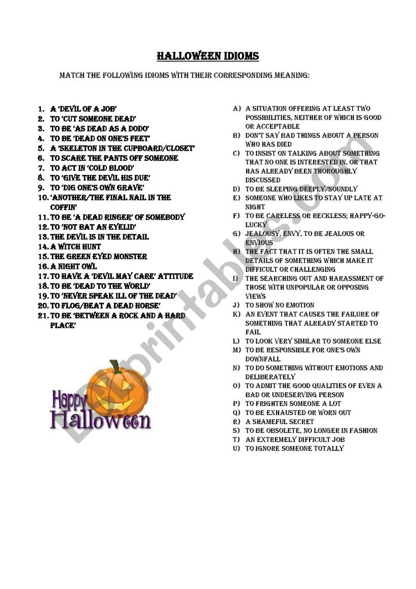 Halloween Idioms - Esl Worksheetmartatomas