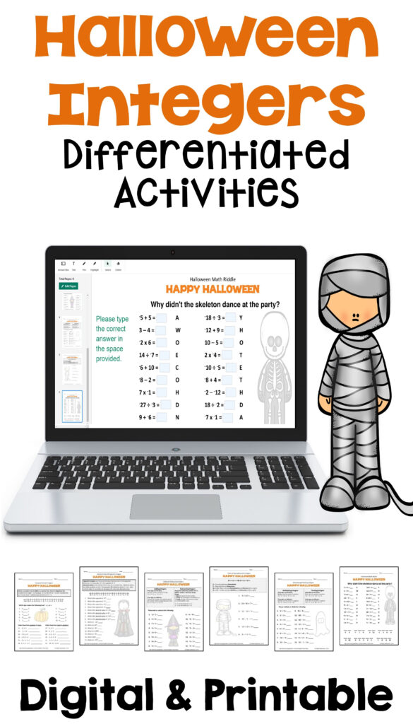 Halloween Integers Differentiated Activities With Digital