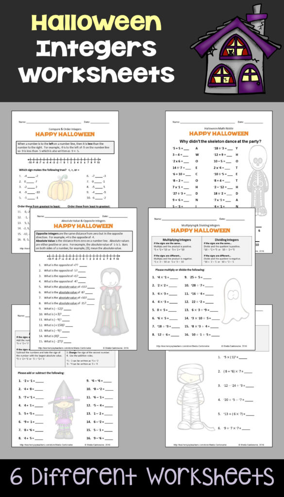 Halloween Integers Worksheets | Halloween Math, Halloween
