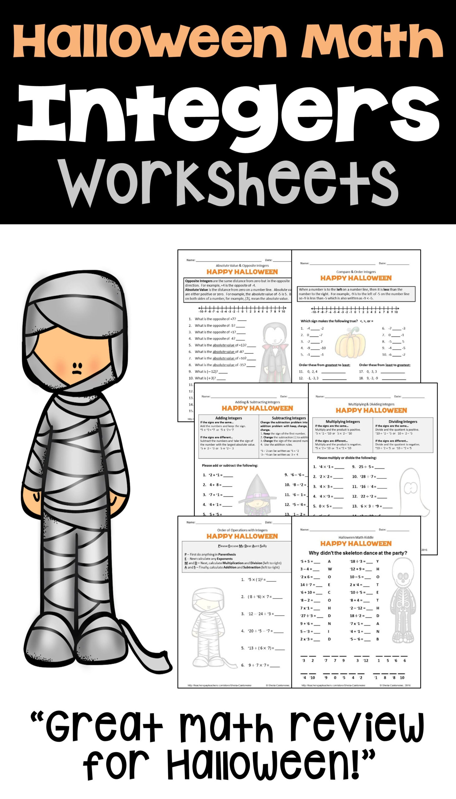 Halloween Integers Worksheets | Halloween Math Worksheets