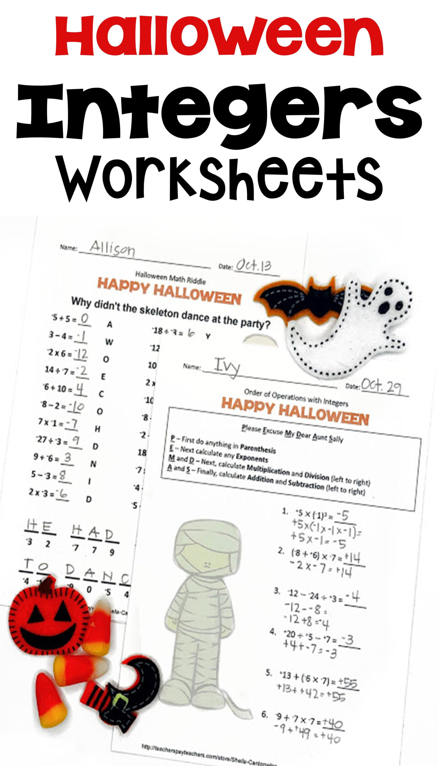 Halloween Integers Worksheets | Integers Worksheet